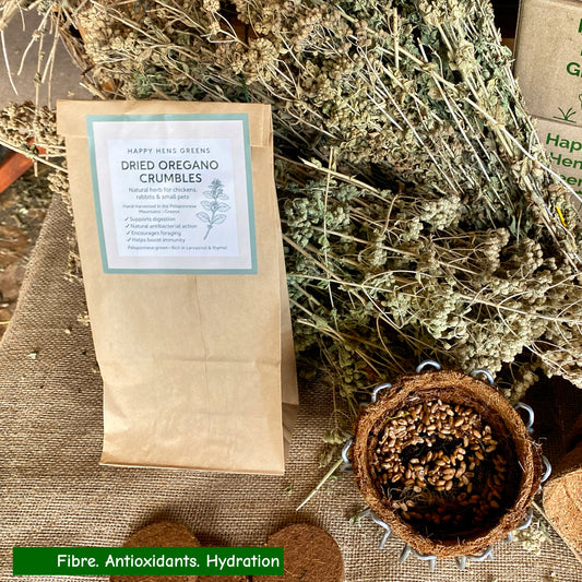 Premium dried oregano crumbles – natural Greek herb for animal wellness.